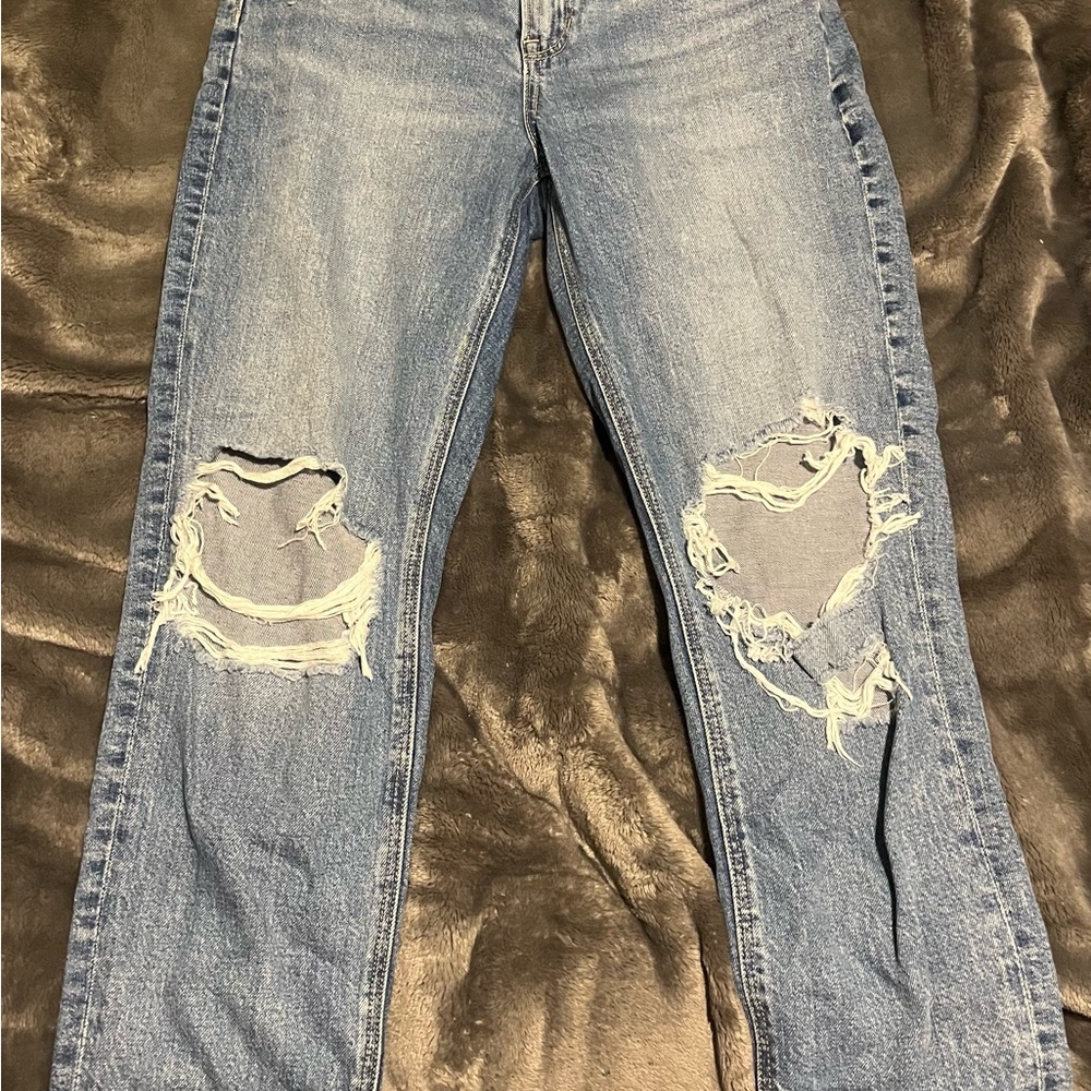 American Eagle Outfitters Ripped Blue Straight Leg Jeans